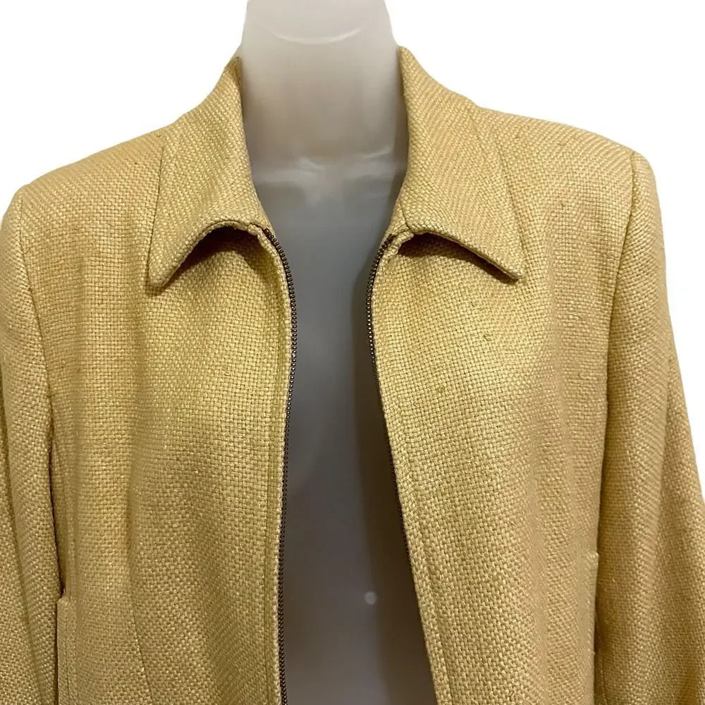 Burberry’s of London Silk Vintage Crop Zip Front Mid Mustard Gold Blazer Jacket - Picture 4 of 12